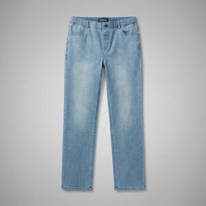 Betabrand Womens XL Denim Pants Pull On Straight Leg Light Wash Stretch